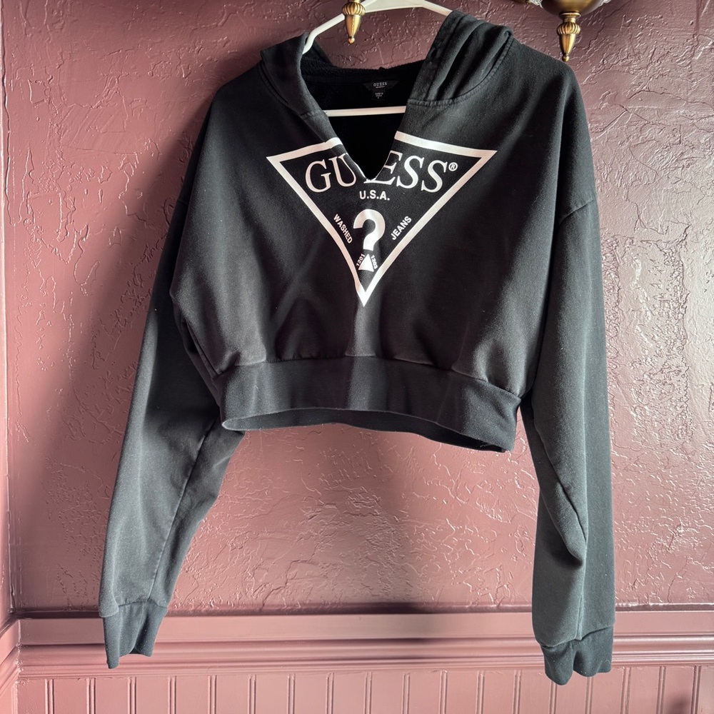 GUESS Black Logo Cropped Hoodie